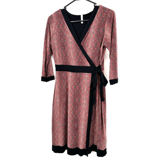 Gilli size Medium faux wrap dress short sleeve red‎ black knee length - Picture 1 of 5